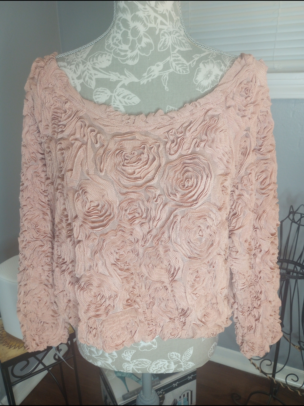 Blush Pink Floral Textured Women's Top American Apparel